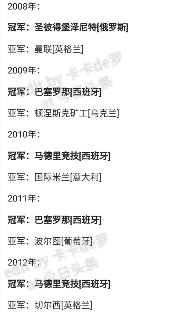 皇马欧洲超级杯,历年欧洲超级杯赛果