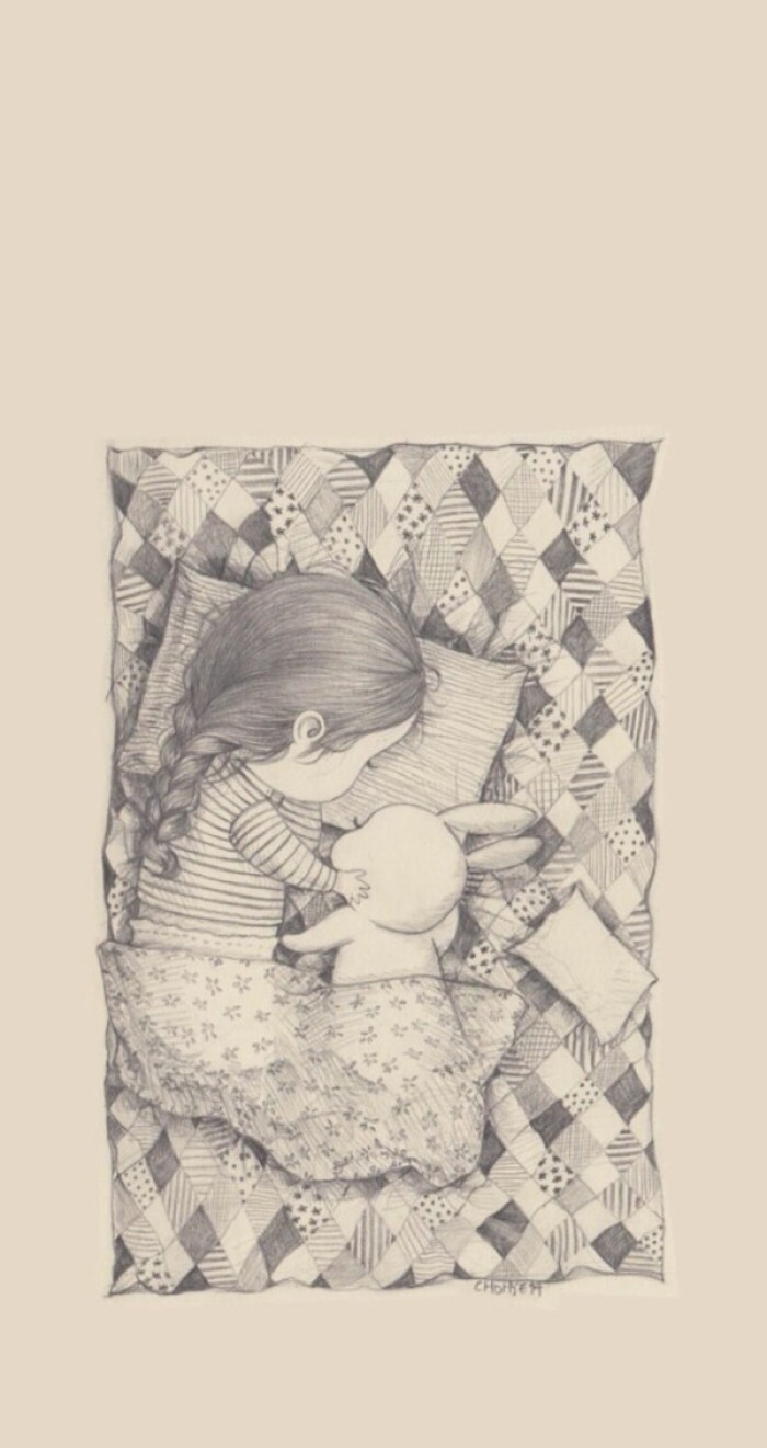 少女与兔子插画,兔子手绘创意插画