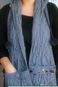 带帽围巾的简单编织方法,简单的连帽围巾一体编织视频