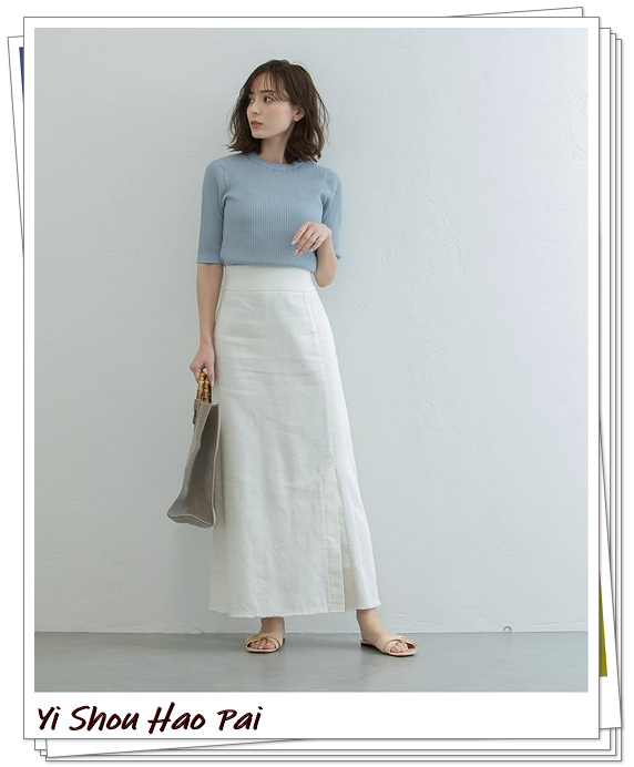 亚麻垂感半身裙,洋气半身裙白色亚麻材质