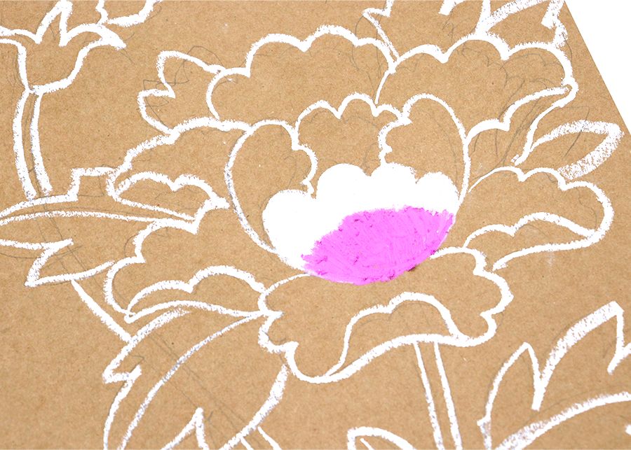 牡丹油画棒教程,油画棒立体牡丹花绘画