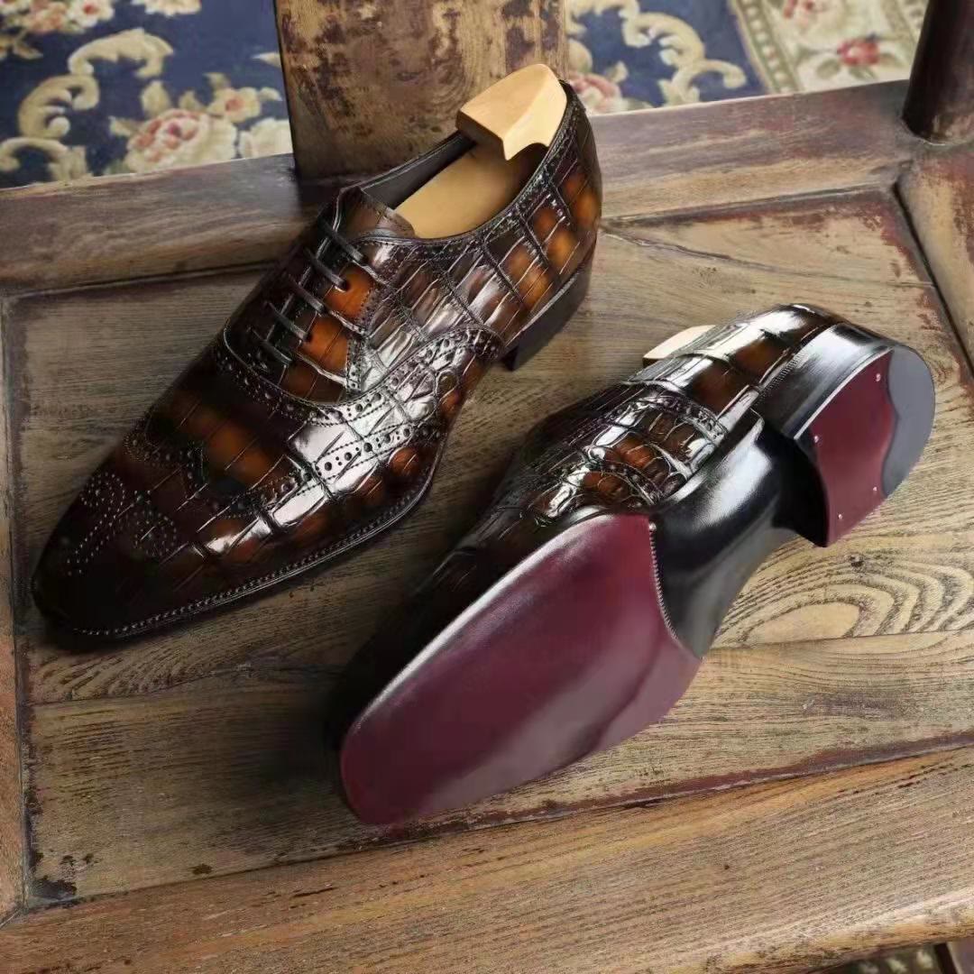 男士鳄鱼真皮手工定制皮鞋,手工鳄鱼皮鞋定制