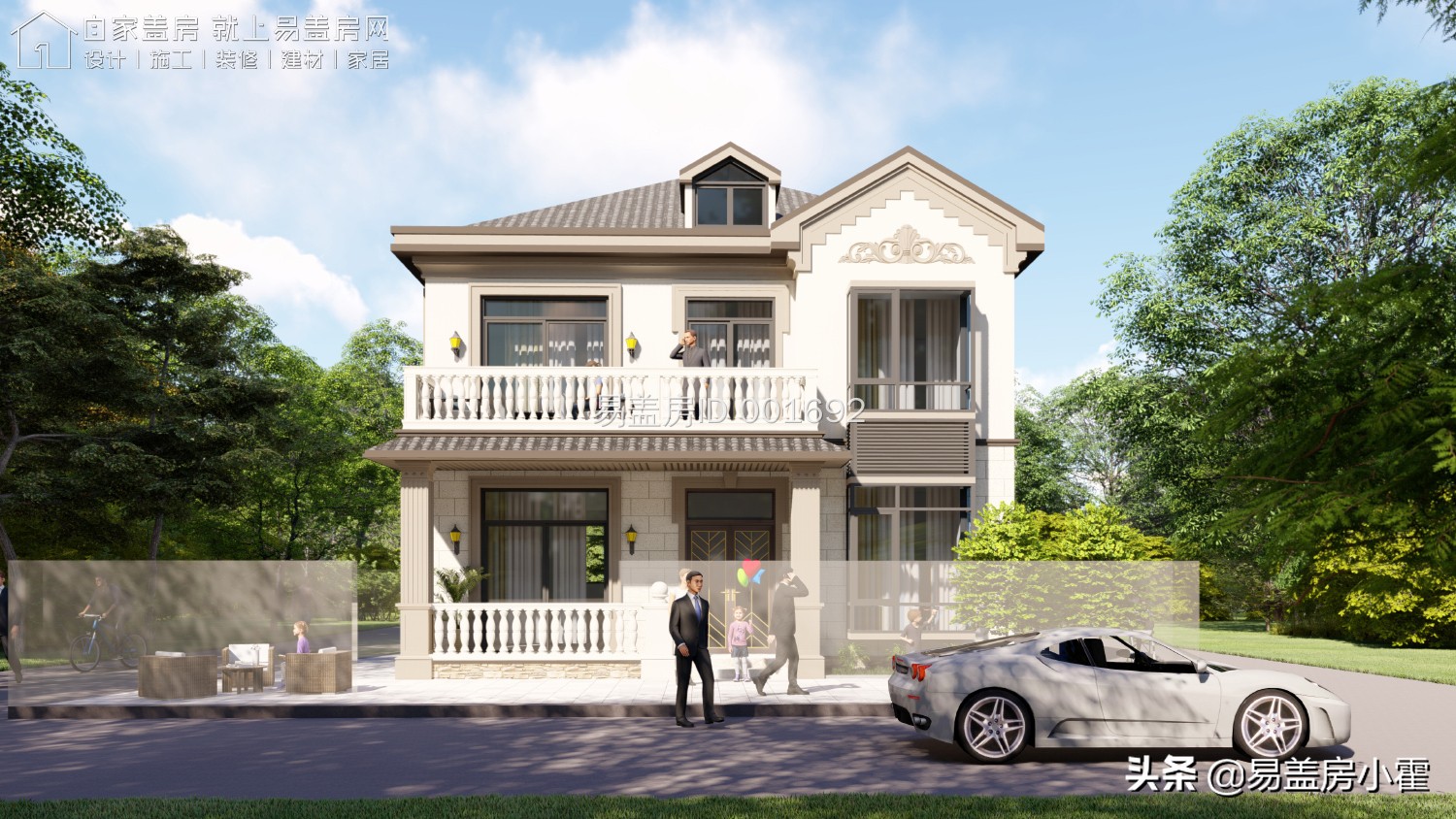 农村自建房2层欧式别墅设计,面宽10米欧式风格二层小别墅