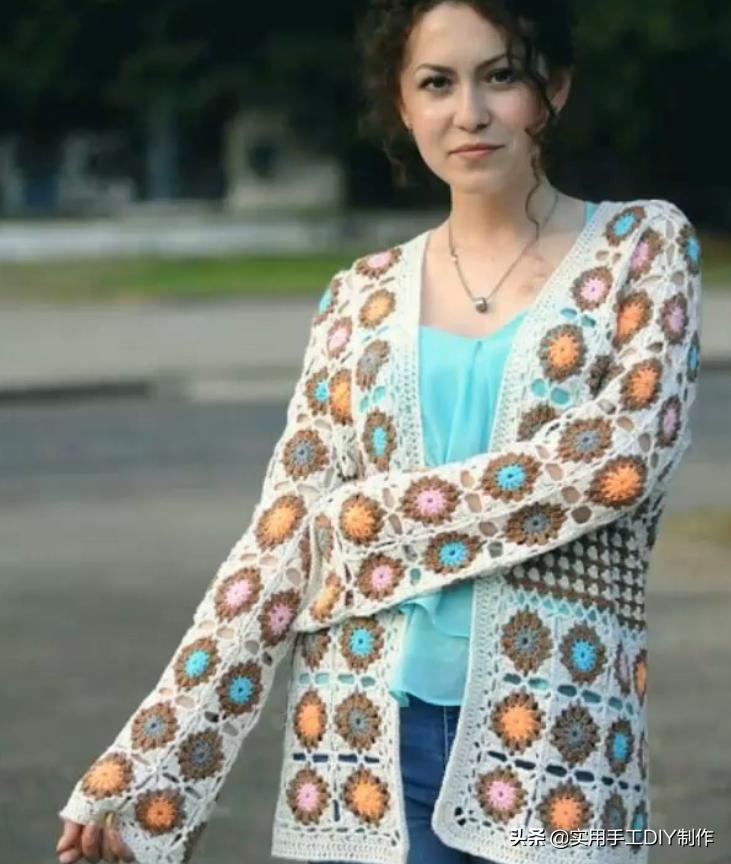 祖母方格编织长款外套教程,针织作品70款简约