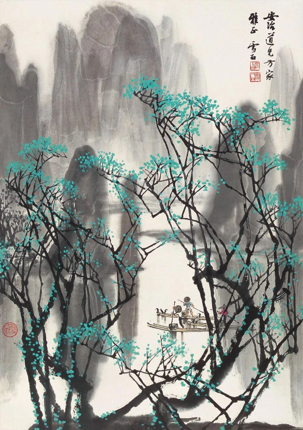 白雪石漓江山水画作品高清图片,名家笔下的漓江山水有多美