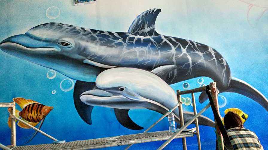 机器喷绘墙画,墙体彩绘机与人工绘画的区别