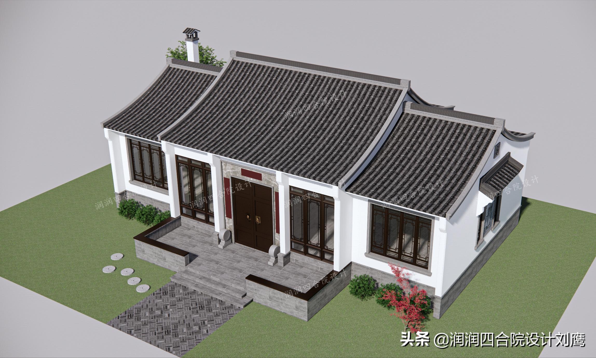 农村一层241平方四合院瓦房设计图,沈阳中式四合院别墅设计图纸