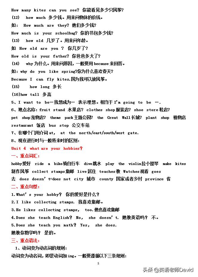 六年级英语上册必背知识点,六年级英语上册各单元知识