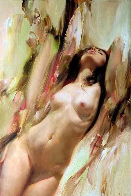 俄罗斯艺术家AydemirSaidov的人体绘画,花间的美丽少女