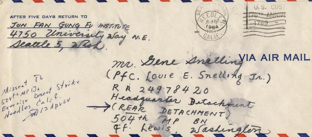 李小龙亲笔信书于1964年4月4日