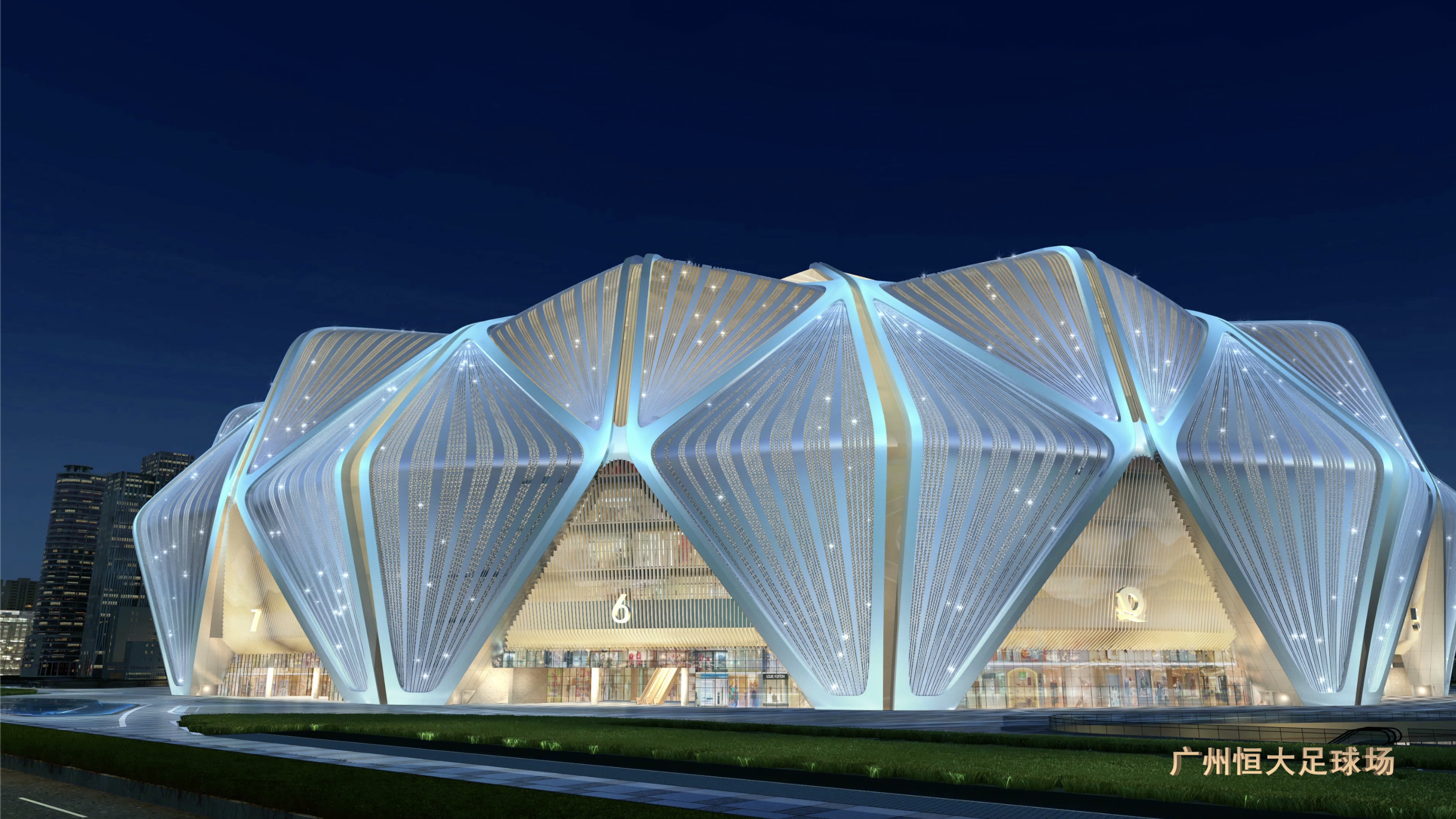 恒大足球场灯光效果曝光,恒大十万人球场灯光效果图