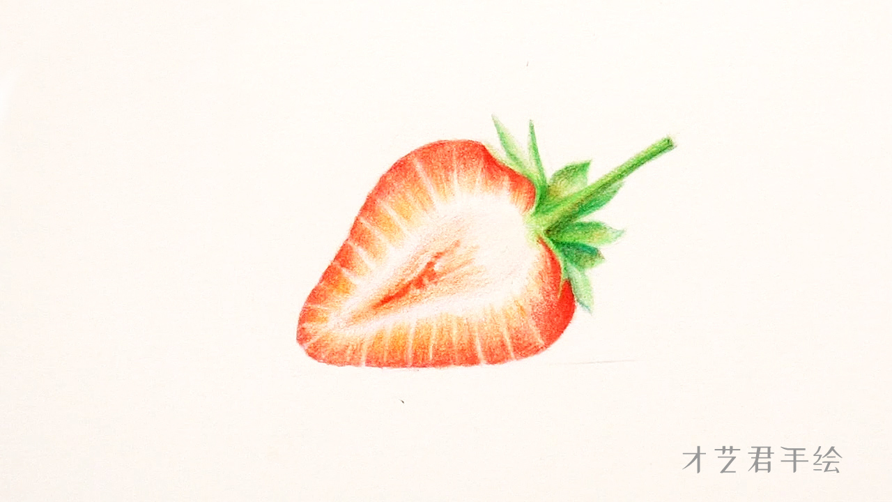 草莓叶子彩铅图片简笔画,彩铅草莓素描画视频教程