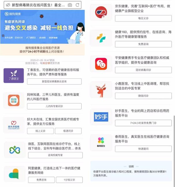 搜狗搜索上线“患者同程查询”等工具互联网新战事“升级”