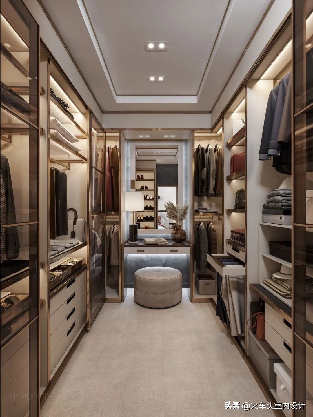 走入式衣帽间设计效果图轻奢风,轻奢简约大气衣帽间