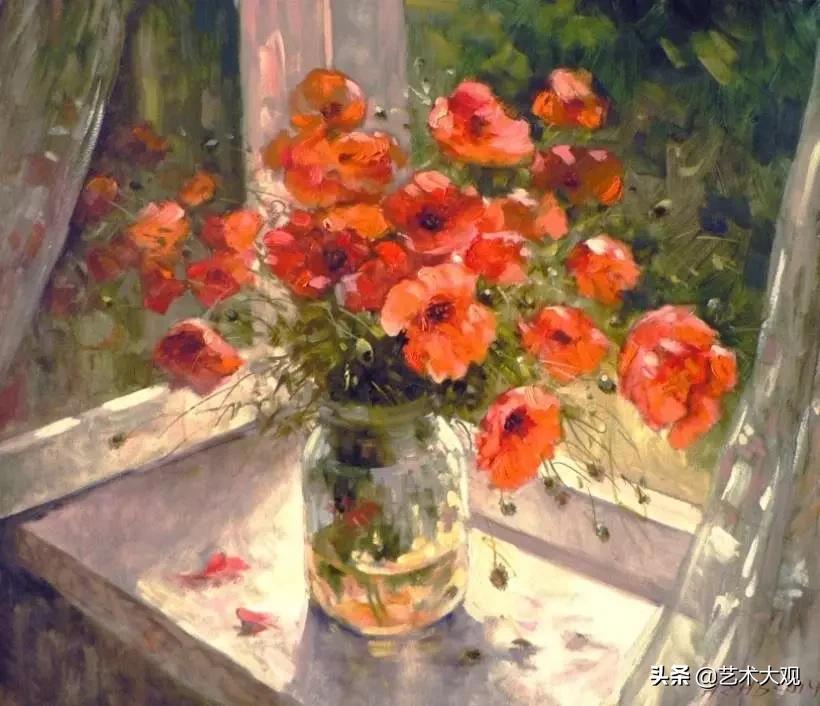 意境花卉绘画,花开无语排版