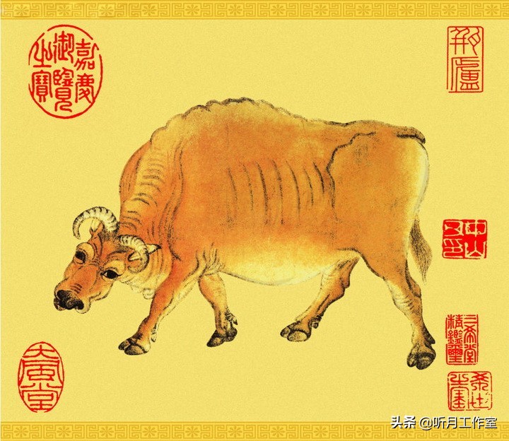 中国十大传世名画之五牛图赏析,五牛图唐韩滉纯银纪念币2009