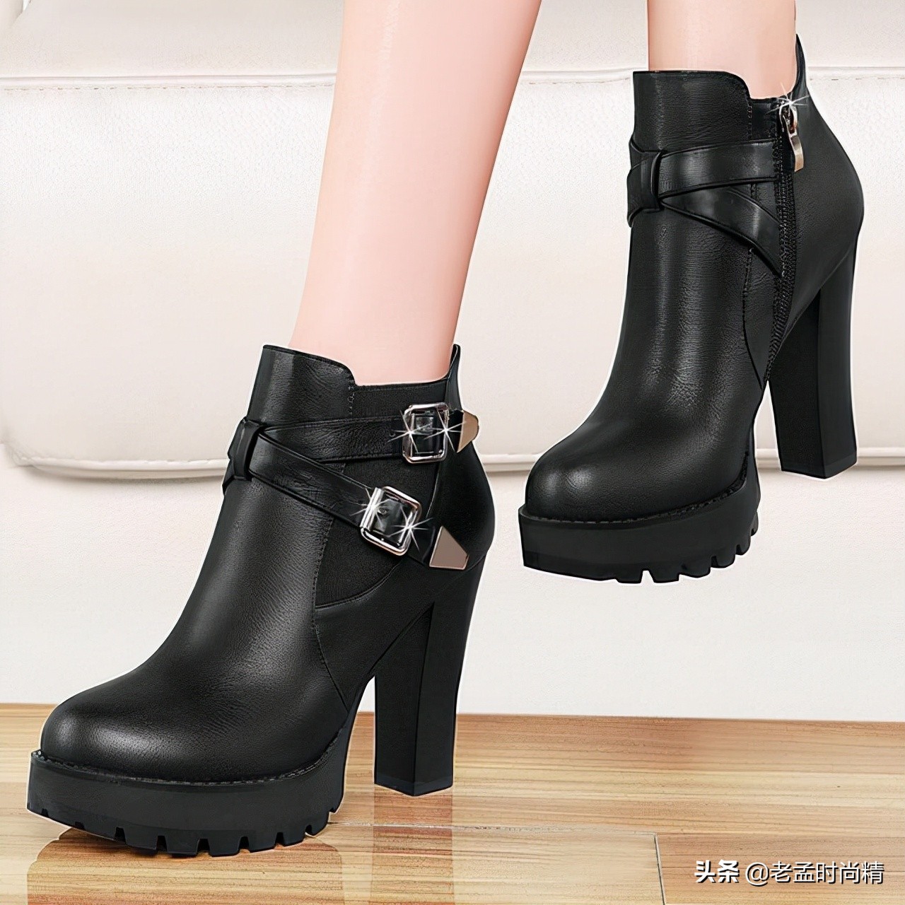 100双不同款式的黑色高跟鞋,一双时髦的黑色高跟鞋