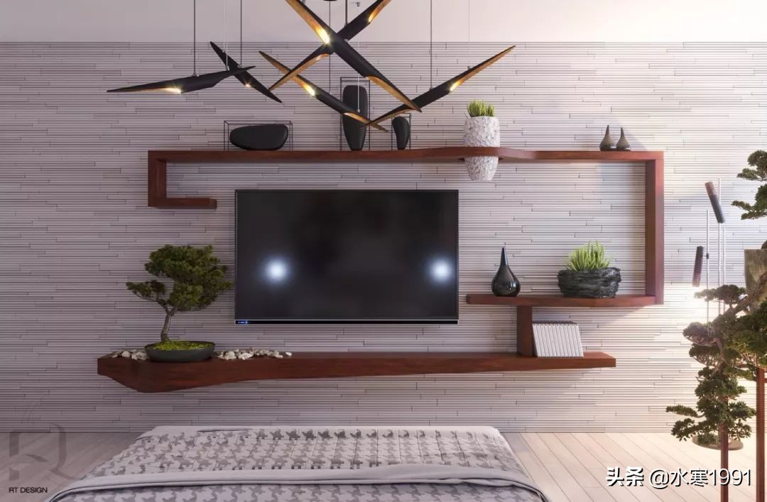 木饰面电视背景墙和隐形门设计,电视背景墙怎么设计让客厅显大