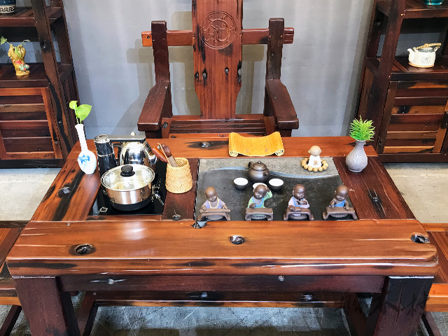 老船木茶桌椅组合现代简约茶几,原生态老船木茶几家用