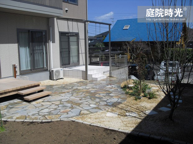 中式庭院古代老石板铺装,庭院铺装样式区域颜色搭配