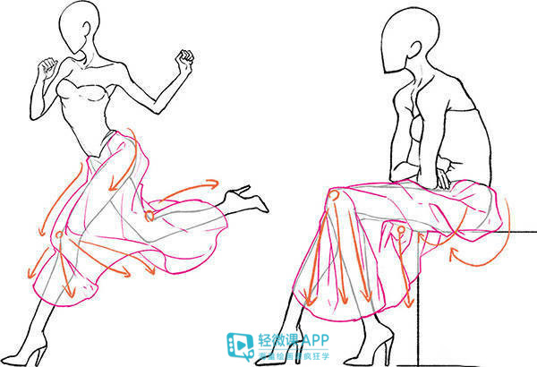 动漫裙子褶皱教程,裙子褶皱画法十种图文