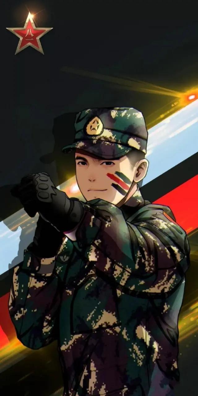 致边防军人的插画,军人和国旗插画