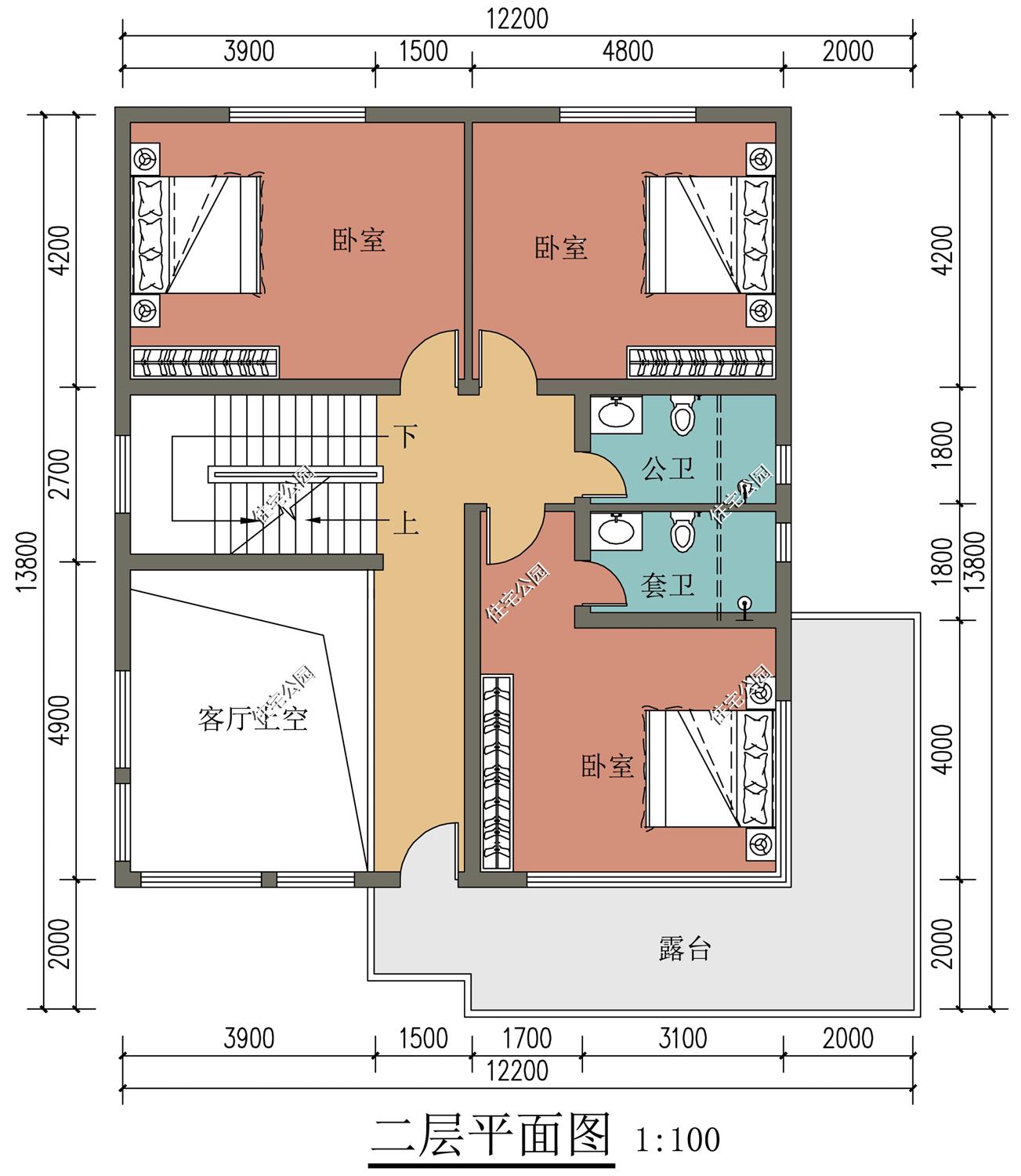 免费分享1000款自建房布局图,三层半现代别墅带落地窗设计图