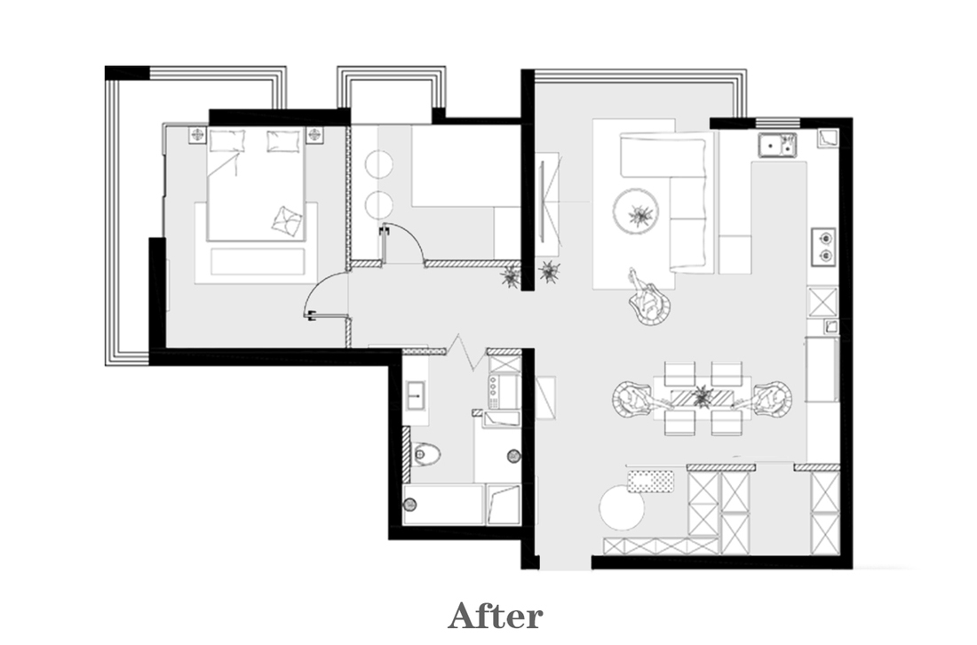 77平米超大客餐厨一体装修,极简风餐厨一体设计