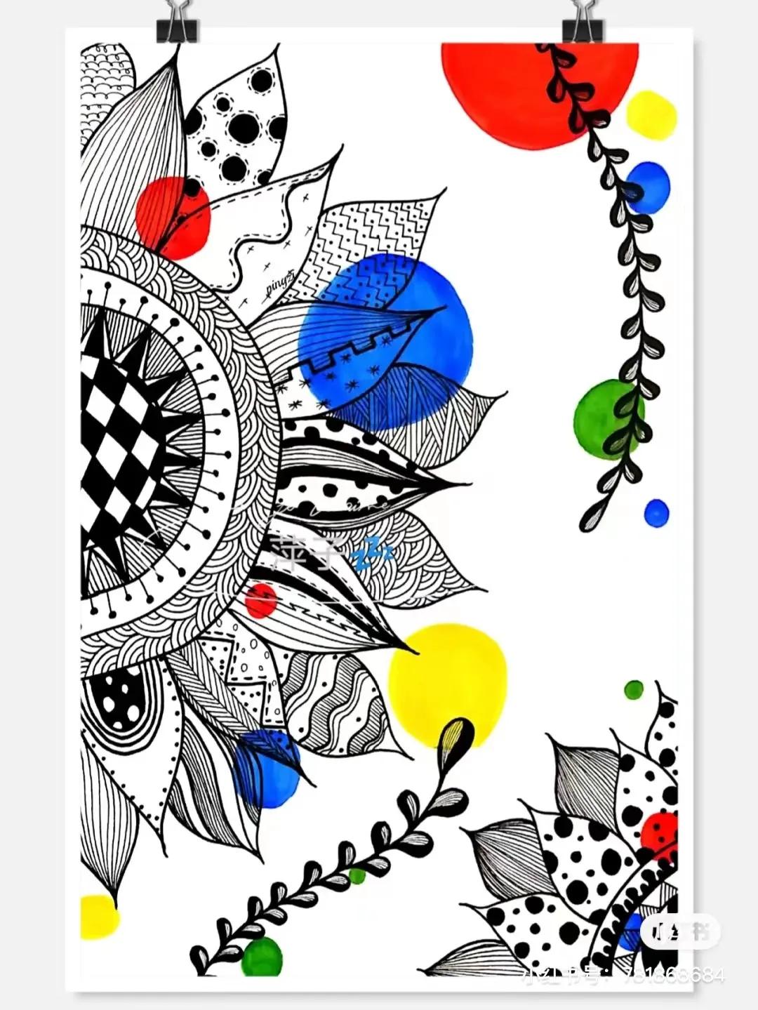 花卉简单线描创意画,花草线描画装饰