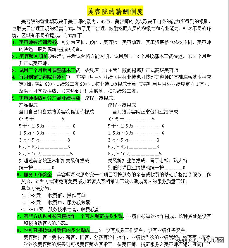 美容院运营总监的薪资标准,美容院员工的薪酬管理提成