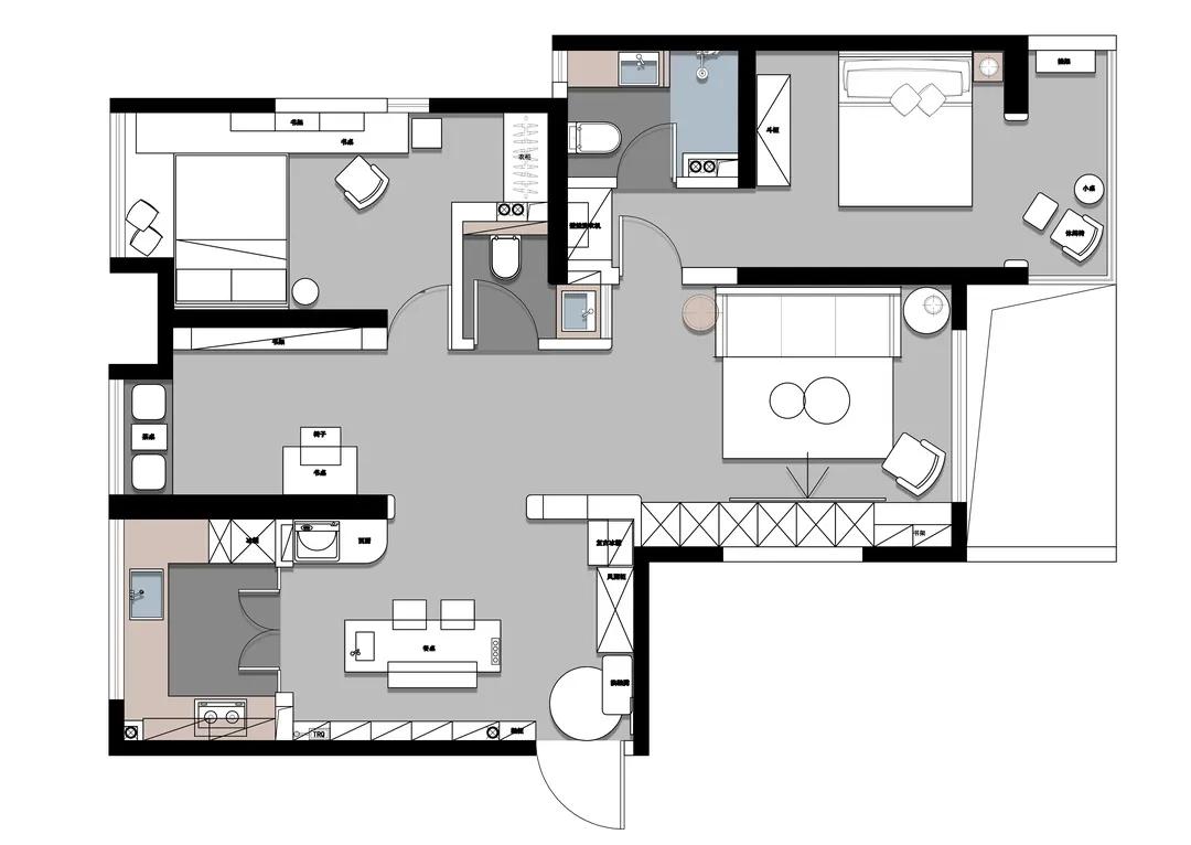西安母女的111㎡三室暗房，拱形门、水磨石，超强储物力