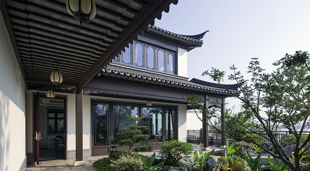 中国风别墅庭院有地下室,带院子的中国风禅意建筑