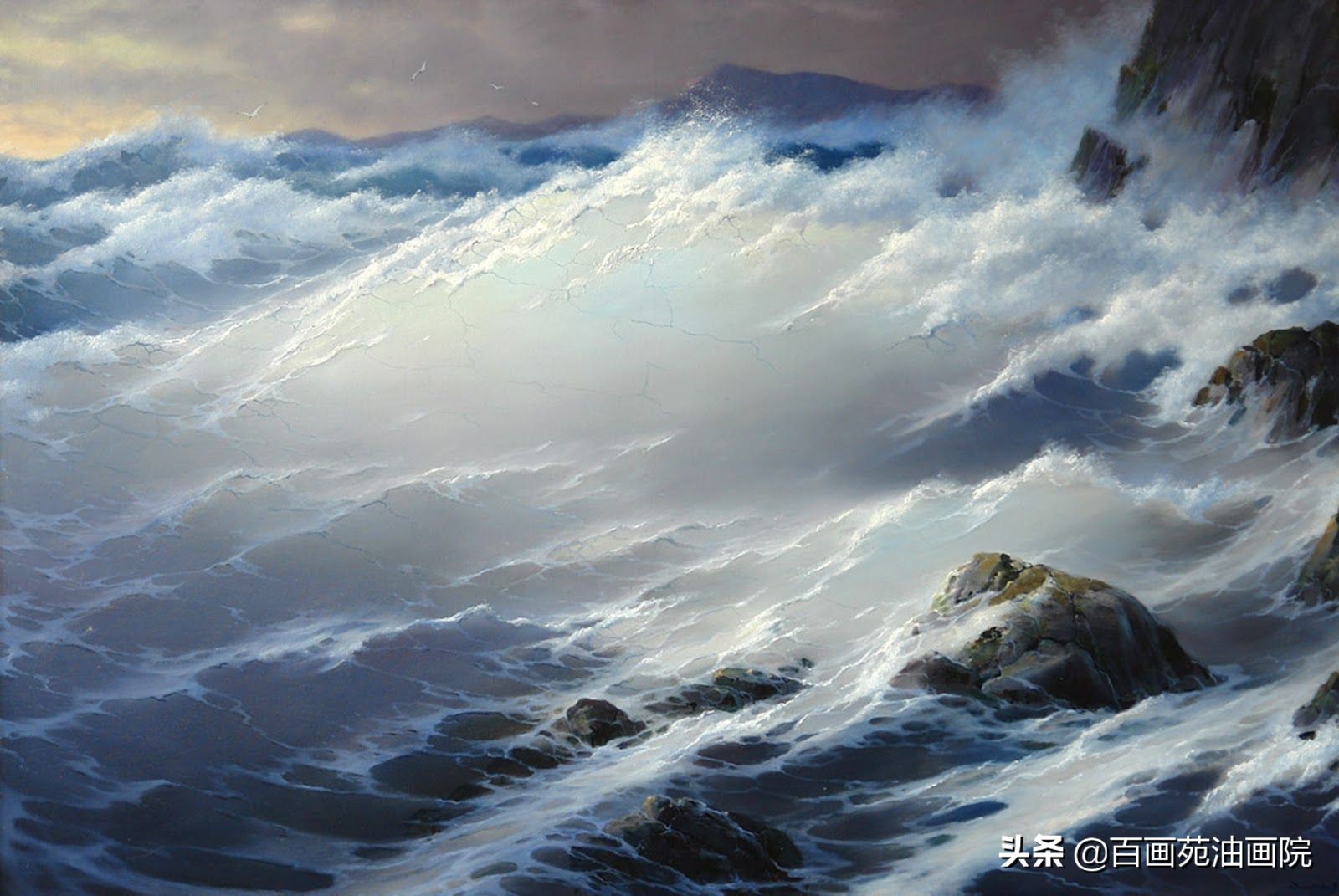 油画夕阳下大海,油画如何画大海