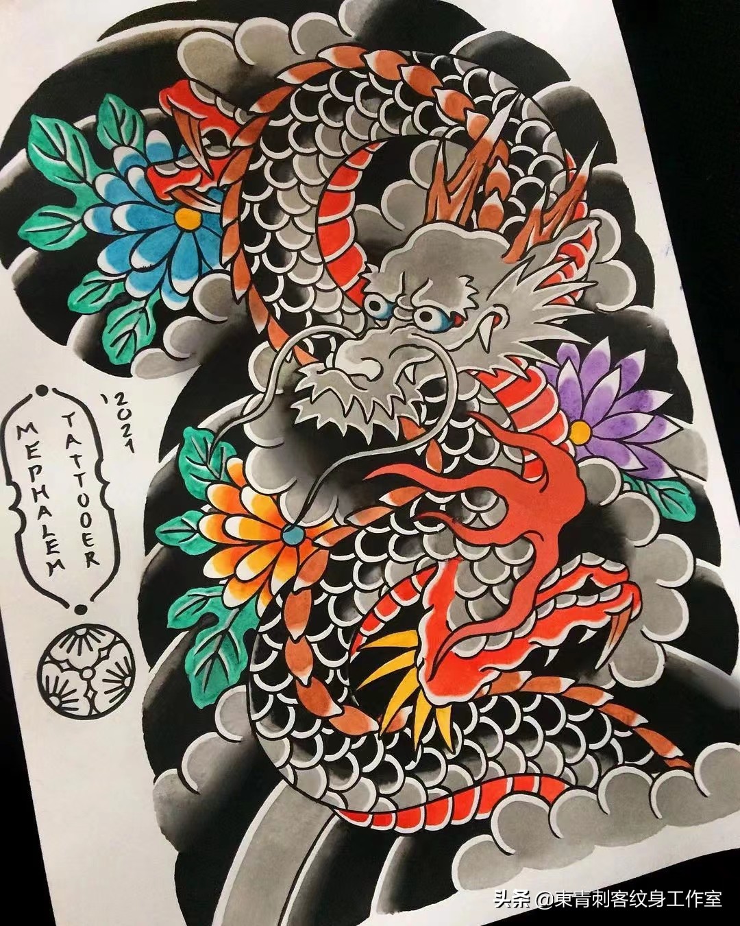 半甲凤凰纹身手稿图案大全,老传统半甲纹身图案大全图片