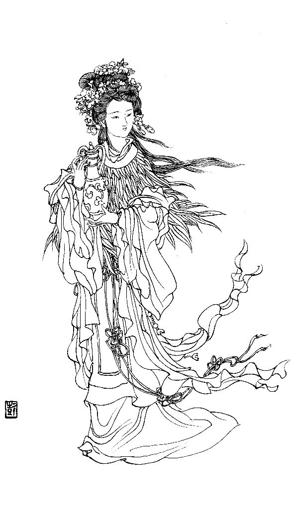 彭连熙工笔白描人物作品,工笔戏曲净角人物白描底稿