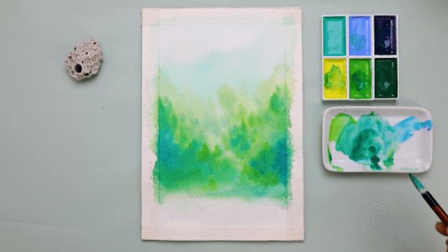 古风风景水彩procreate,水彩春意古风风景画