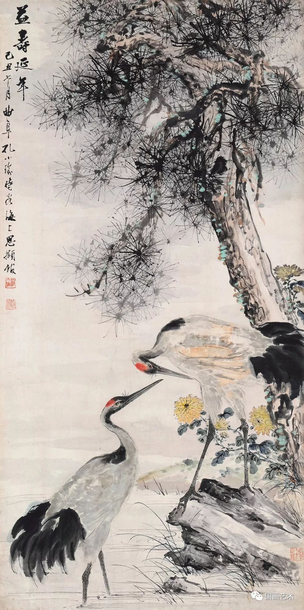 松鹤延年比较有名的图画,写意松鹤图看一下