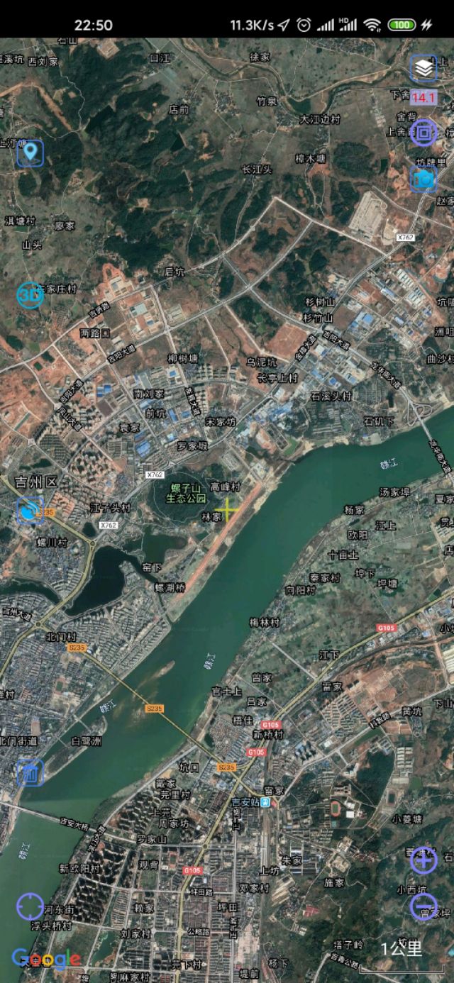 吉安市十县两区一县级市城区城建面积直观对比（同一比例尺下）