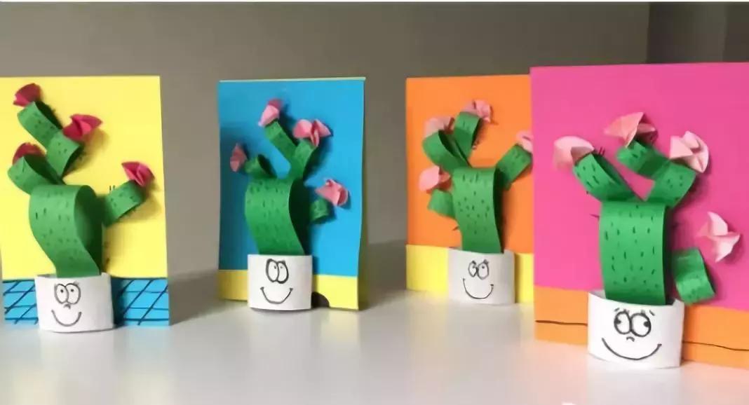 手工卡纸仙人掌盆栽幼儿园,仙人掌手工制作卡纸立体小学生