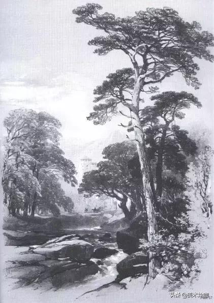 高清素描临摹风景图入门,素描画画教程7-12岁风景图