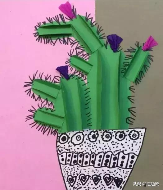 可以贴在墙上用卡纸做的大仙人掌,手工卡纸仙人掌盆栽幼儿园