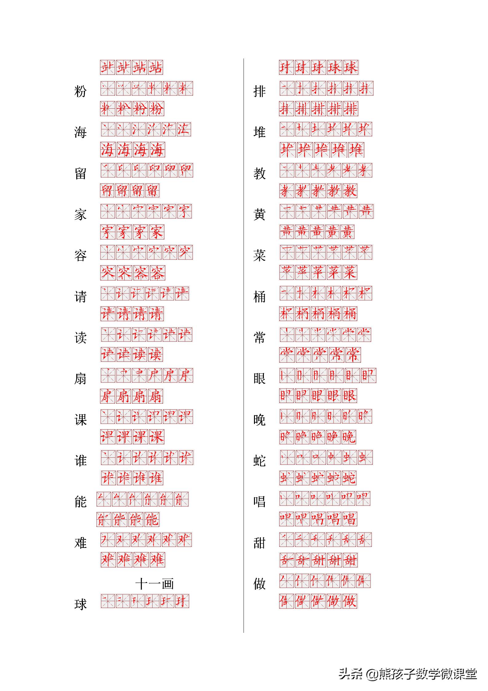 小学生生字笔顺表,小学生字笔顺口诀对应的字例