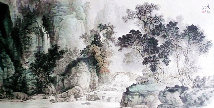 杨昌林山水画,现代水墨林溪山水画