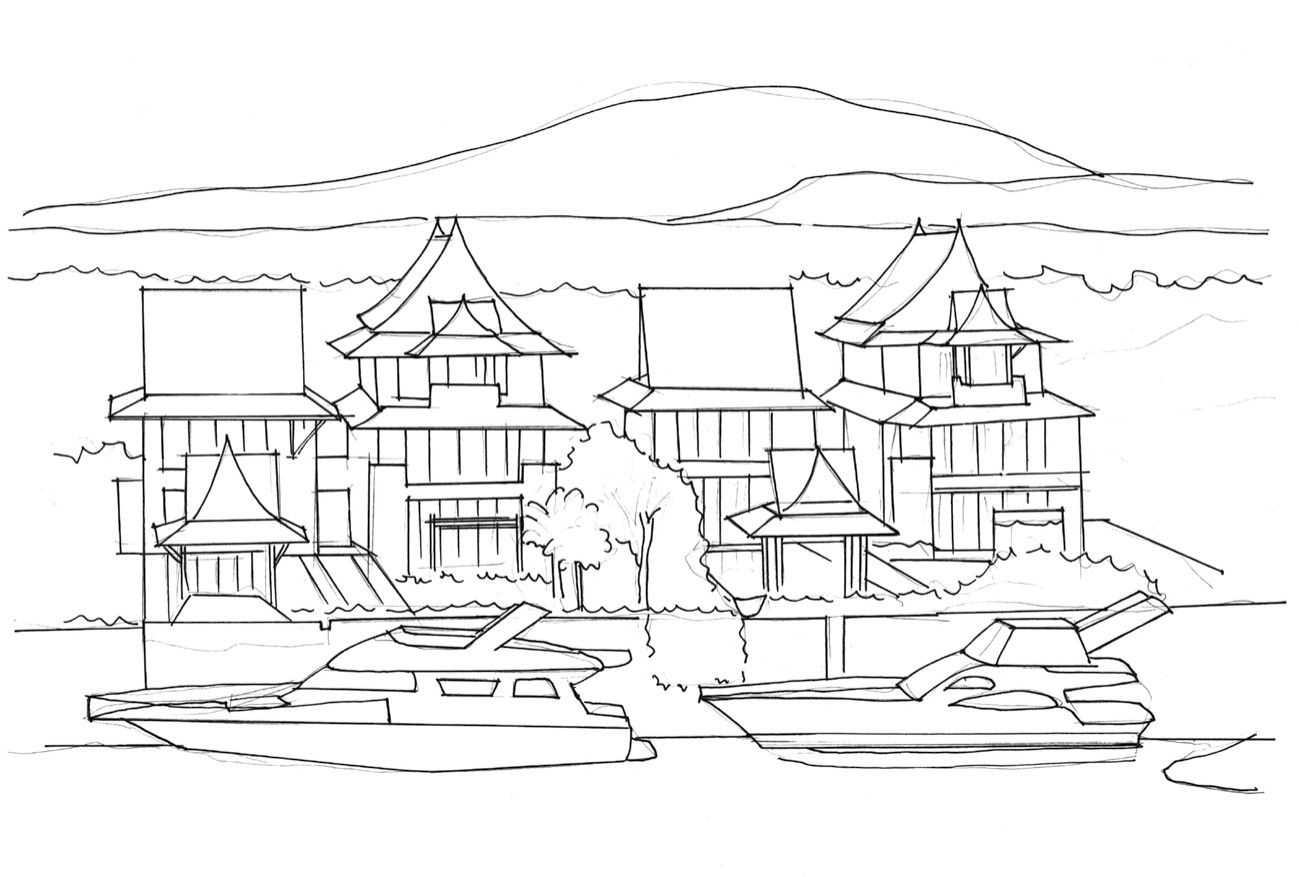 中国古代建筑手绘线稿步骤图,尺规手绘建筑平面图的绘制步骤