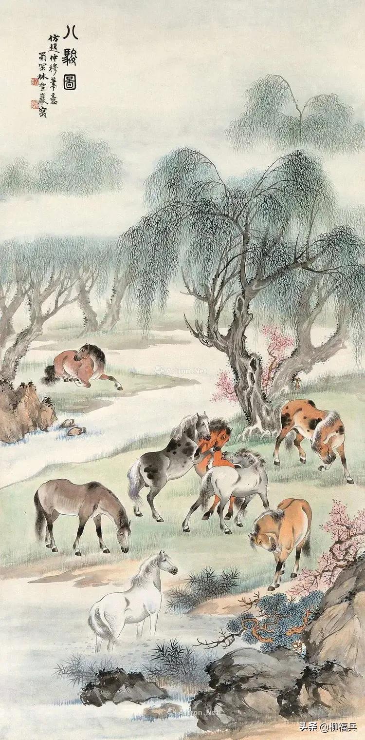国画《八骏图》作品题款,名家精品国画八骏图欣赏