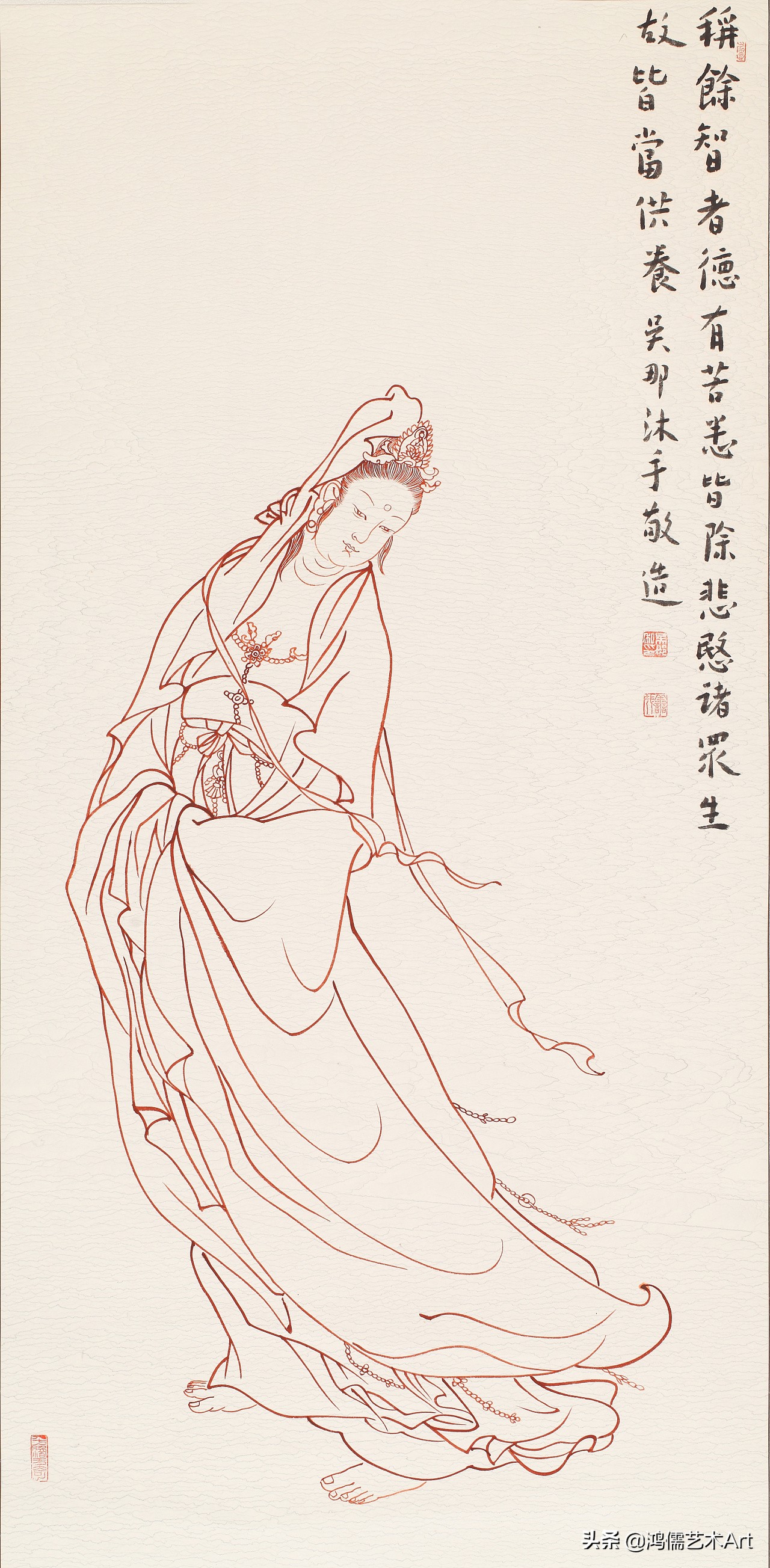 简单观音菩萨白描图片大全,工笔观世音菩萨基础画法步骤详解