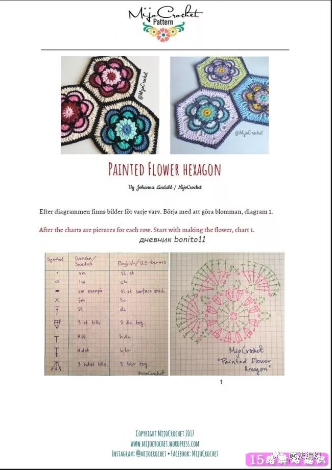钩针编织花样200款,精致的钩针六边形蕾丝图案花样