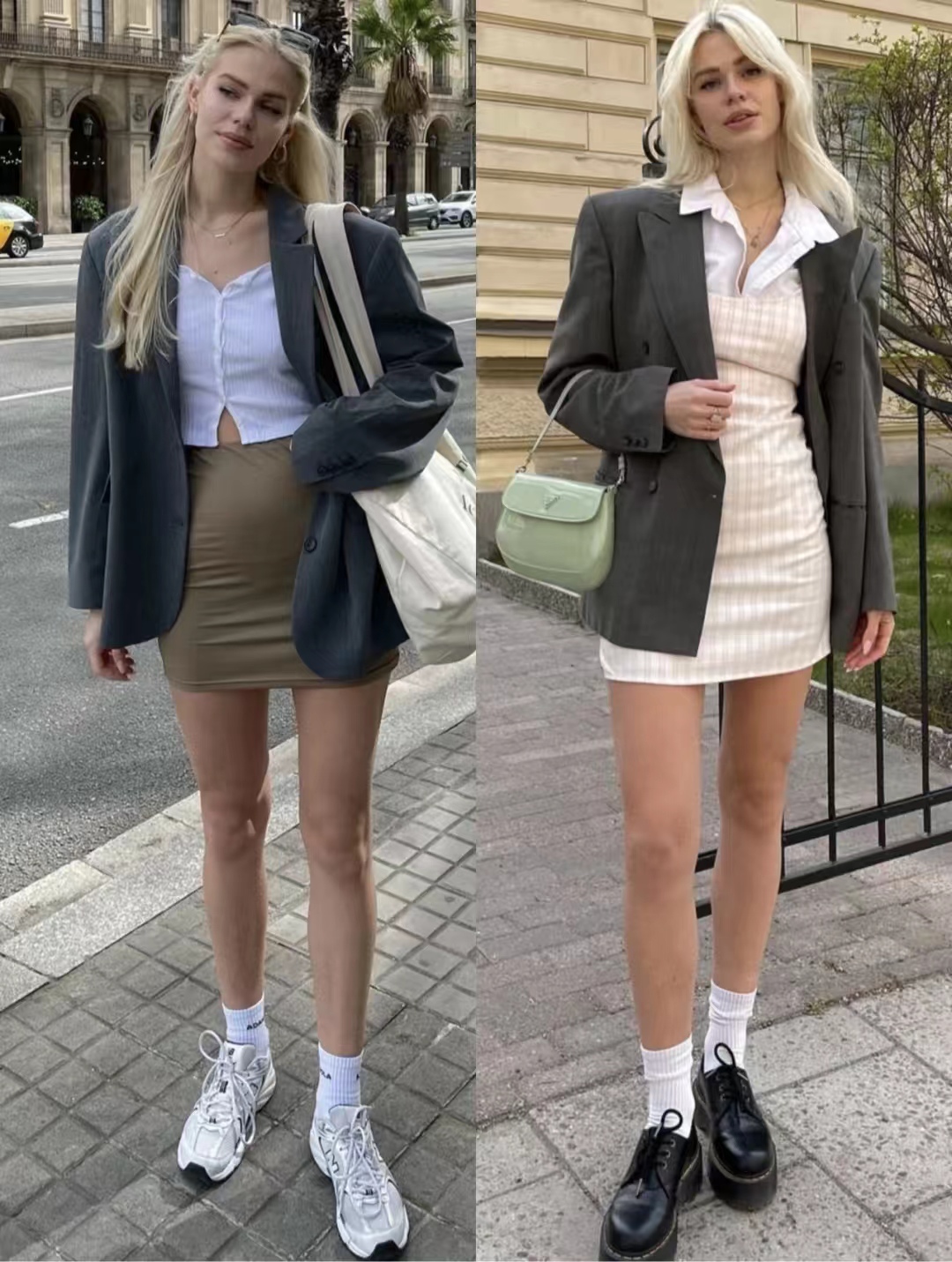 西装外套怎么搭配裙子好看气质,西装外套搭配时髦女士