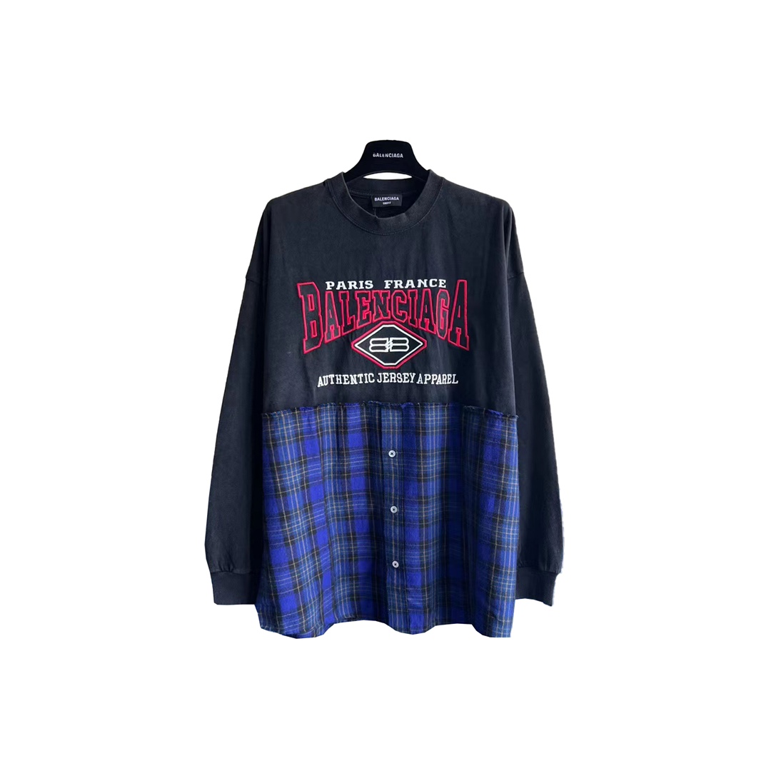 巴黎世家crew印花衬衫,巴黎世家格纹带帽衬衫