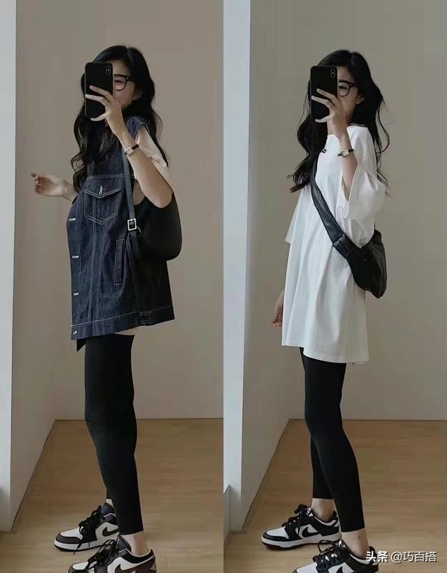 白t恤衫配什么类型的黑裤子好看,大版白t恤怎么搭配时尚感